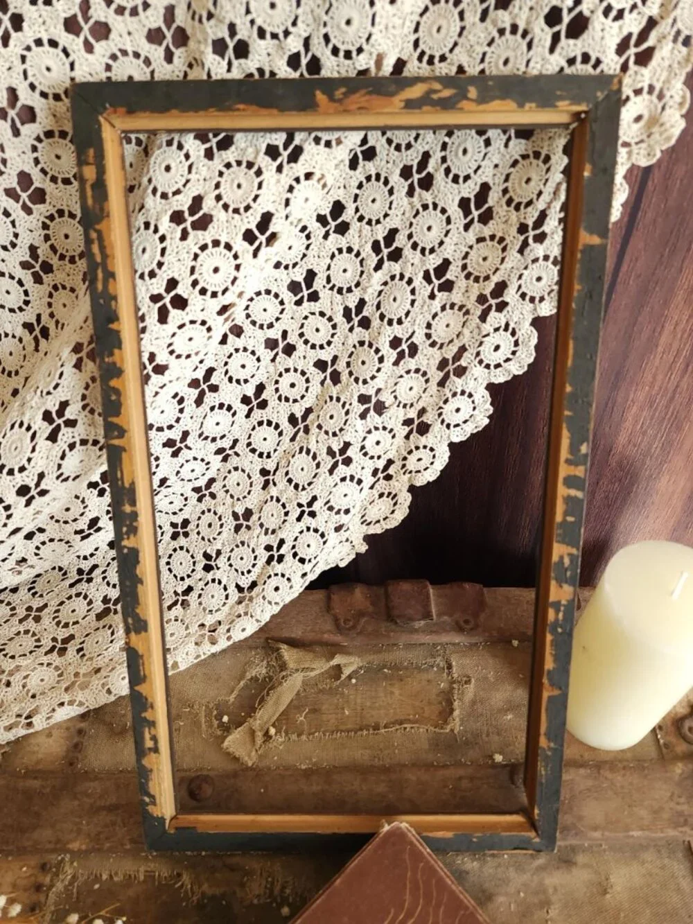 Vintage 1930s Frame, Wood with Faux Grain Rustic Wal Decor, 10x16 Inch